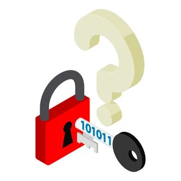 Data protection icon isometric vector. Key with binary code and closed padlock Stock Illustration