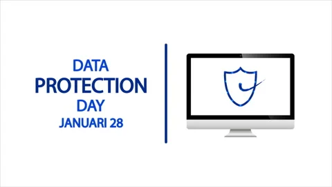 Data Protection International Day computer with shield Stock Footage 259607375