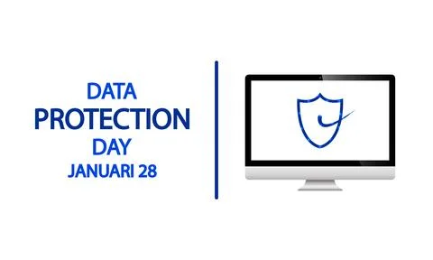 Data Protection International Day computer with shield Stock Illustration