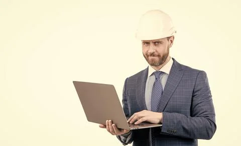 Data protection. internet security. businessman with laptop. copy space Stock Photos