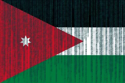 Data protection Jordan flag. Jordan flag with binary code. Stock Illustration