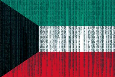 Data protection Kuwait flag. Kuwait flag with binary code. Stockillustratie