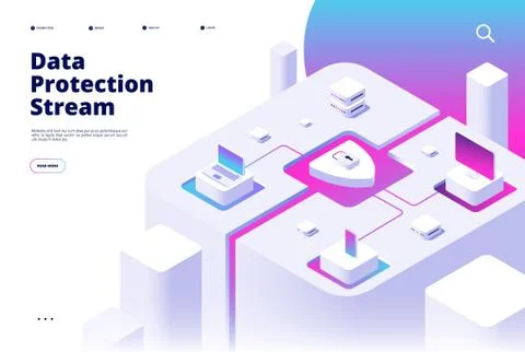 Data protection landing. Phone security password verification money transfer Stock Illustration
