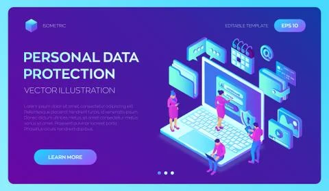 Data protection. Laptop with authorization form on screen, personal data prot Illustrazione stock