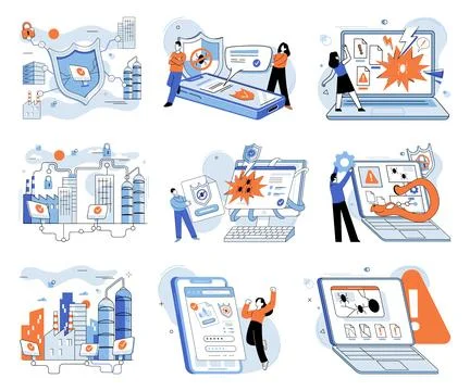 Data protection. Laptops are essential tools for datmanagement and protection 스톡 일러스트