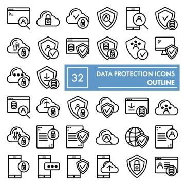 Data protection line icon set, computer safety symbols collection, vector Stock Illustration