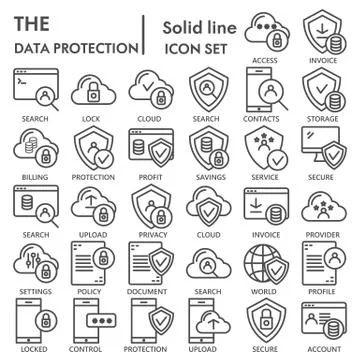 Data protection line icon set, computer security symbols collection or sketches Stock Illustration