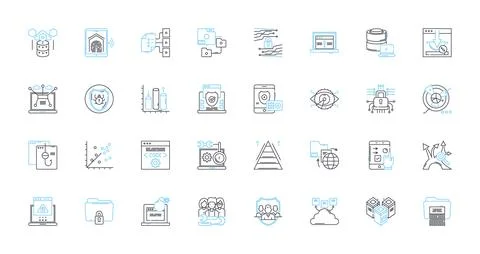Data protection linear icons set. encryption, security, backup, privacy 스톡 일러스트