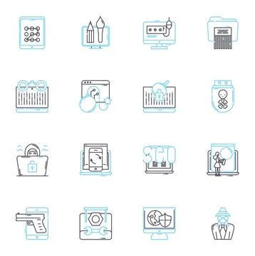 Data protection linear icons set. Privacy, Security, Encryption, Compliance Stock Illustration
