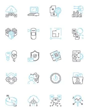 Data protection linear icons set. Encryption, Privacy, Cybersecurity, GDPR Stock Illustration