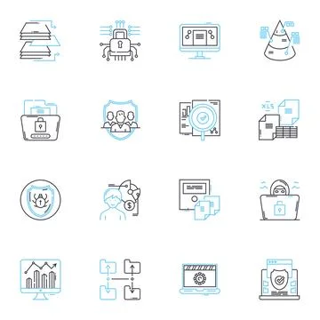Data protection linear icons set. Encryption, Privacy, Cybersecurity, GDPR Stock Illustration