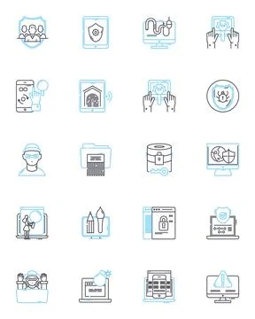 Data protection linear icons set. Privacy, Security, Encryption, Compliance Stock Illustration