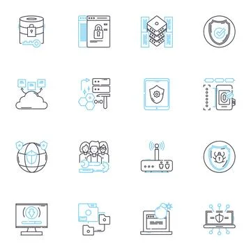 Data protection linear icons set. encryption, security, backup, privacy Stock Illustration