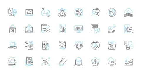 Data protection linear icons set. Encryption, Privacy, Cybersecurity, GDPR Stock Illustration