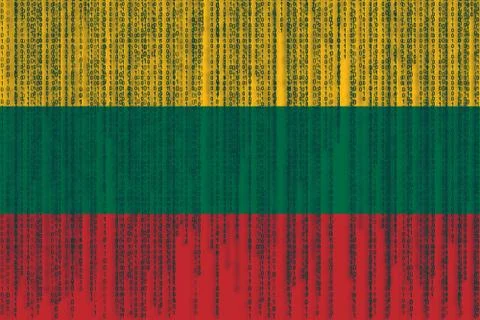 Data protection Lithuania flag. Lithuanian flag with binary code. Illustrazione stock