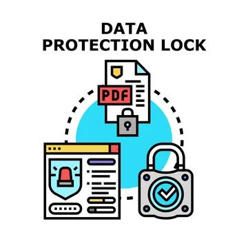 Data protection lock securing confidential information privacy Illustrazione stock