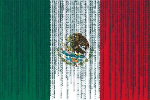 Data protection Mexico flag. Mexican flag with binary code. 스톡 일러스트
