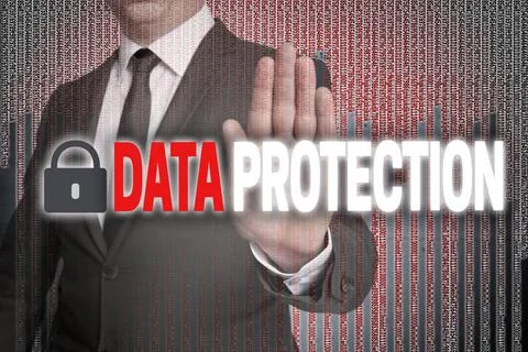 Data protection mit Matrix wird von Geschäftsmann gezeigt Data protection .. Stock Photos