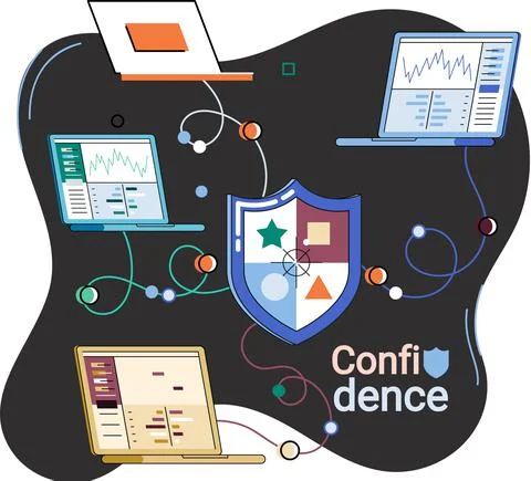 Data protection. Modern flat design style graphic elements. Shield with computer Stock Illustration