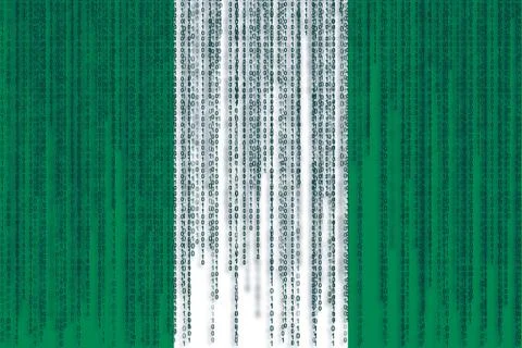 Data protection Nigeria flag. Nigeria flag with binary code. 스톡 일러스트