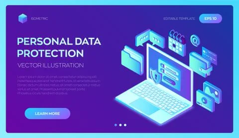Data protection. Open laptop with authorization form on screen, personal data Stock Illustration