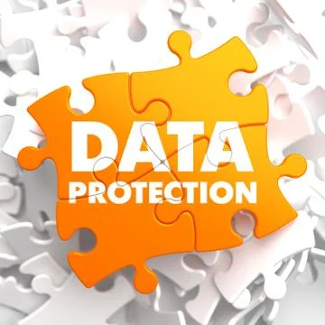Data Protection on Orange Puzzle. Stock Illustration