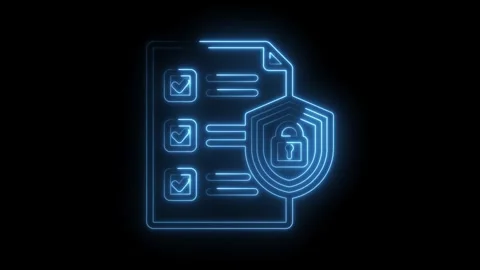 Data protection outline with shield and checklist glowing neon style design Stock Footage 330784990