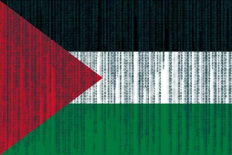 Data protection Palestine flag. Palestinian flag with binary code. Illustrazione stock