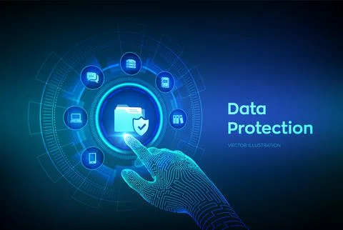 Data protection. Personal data security concept on virtual screen. Protected  Illustrazione stock