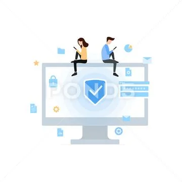 Data Protection privacy and internet security flat poster Stock Illustration