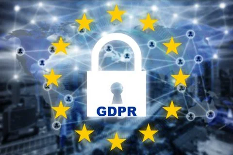 Data protection privacy concept. GDPR. EU. Cyber security network. Padlock ic 스톡 사진