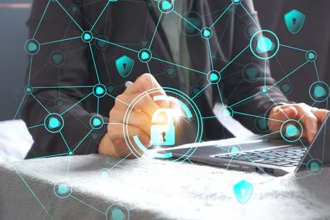 Data protection privacy concept. GDPR. Cyber security connection 스톡 사진
