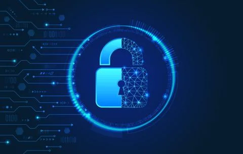 Data protection privacy concept. Padlock icon and internet technology network 스톡 일러스트