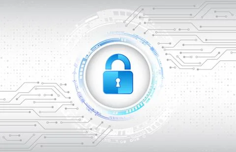 Data protection privacy concept. Padlock icon and internet technology network Stock Illustration