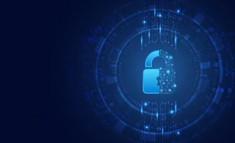 Data protection privacy concept. Padlock icon and internet technology network Stock Illustration