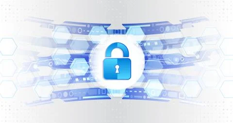 Data protection privacy concept. Padlock icon and internet technology network Stock Illustration