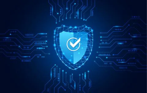 Data protection privacy concept. Shield icon and internet technology networki Stock Illustration