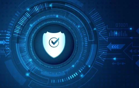 Data protection privacy concept. Shield icon and internet technology networki Stock Illustration