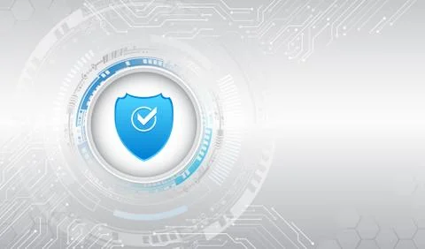 Data protection privacy concept. Shield icon and internet technology networki 스톡 일러스트