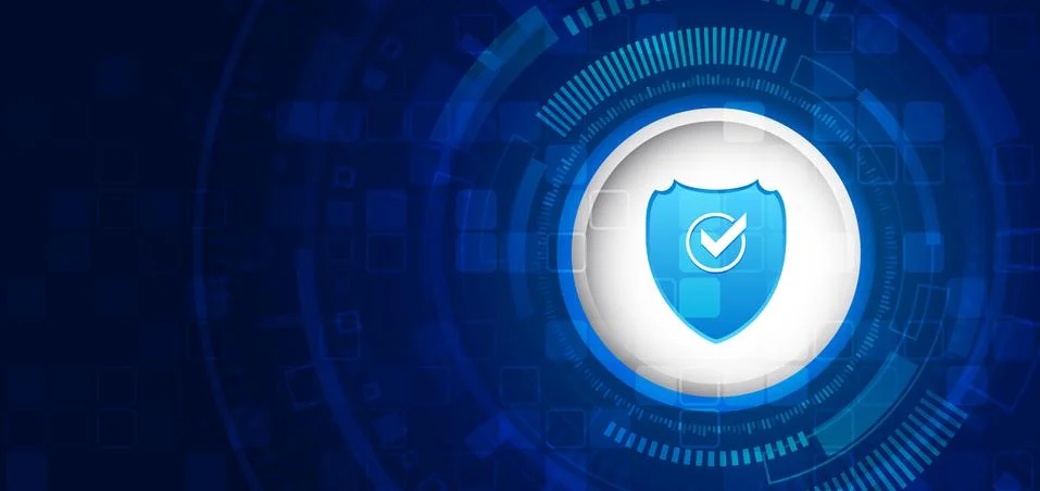 Data protection privacy concept. Shield icon and internet technology networki Stock Illustration