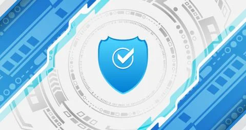 Data protection privacy concept. Shield icon and internet technology networki Stock Illustration