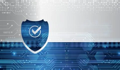 Data protection privacy concept. Shield icon and internet technology networki Stock Illustration