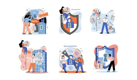 Data protection, privacy, internet security. Secure data management protect data Illustrazione stock