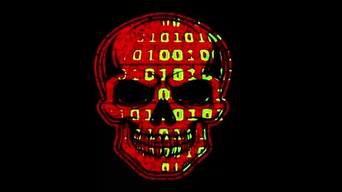 Data protection. Safety online security. A skull made of binary digital code. 스톡 동영상 280025281