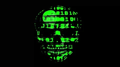 Data protection. Safety online security. A skull made of binary digital code. Stock Footage 280025287