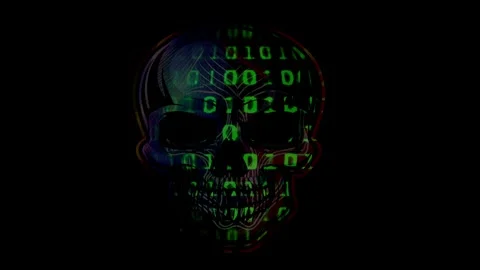 Data protection. Safety online security. A skull made of binary digital code. Stock Footage 280025312
