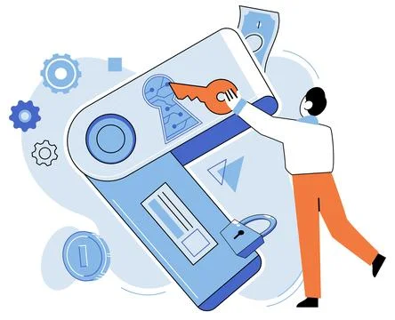 Data protection, secure safety technology, encryption, protection, privacy Stock Illustration