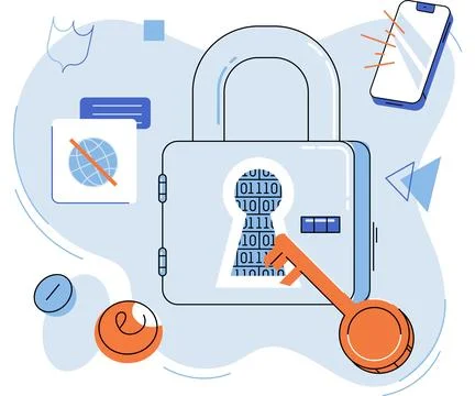 Data protection, secure safety technology, encryption, protection, privacy Illustrazione stock