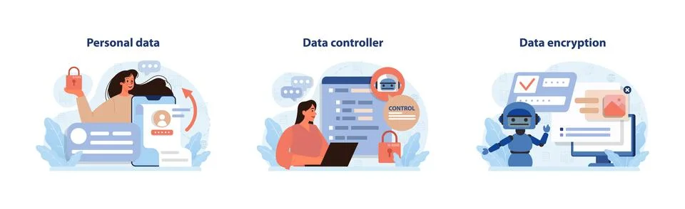 Data protection set. Flat vector illustration Stock Illustration