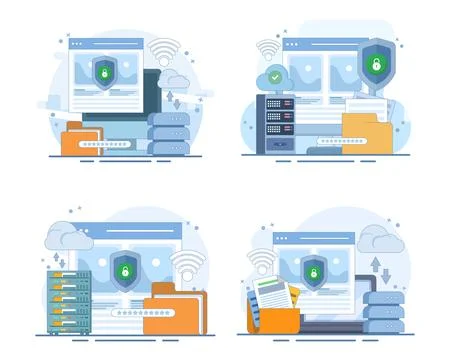 Data protection set, secure information, privacy control, digital security, Stock Illustration